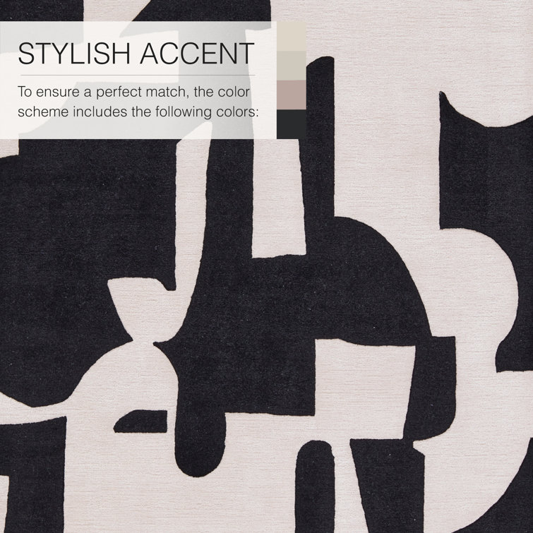 Black and Cream Abstract Handmade Wool Rug 8' x 10'