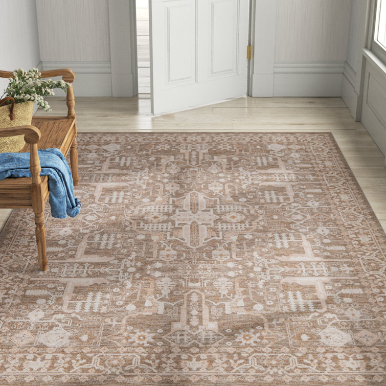 Taupe and Cream Synthetic 6' x 9' Rectangular Rug