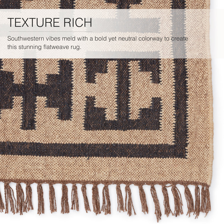 Southwestern Geometric Black and Beige Handwoven Jute Rug