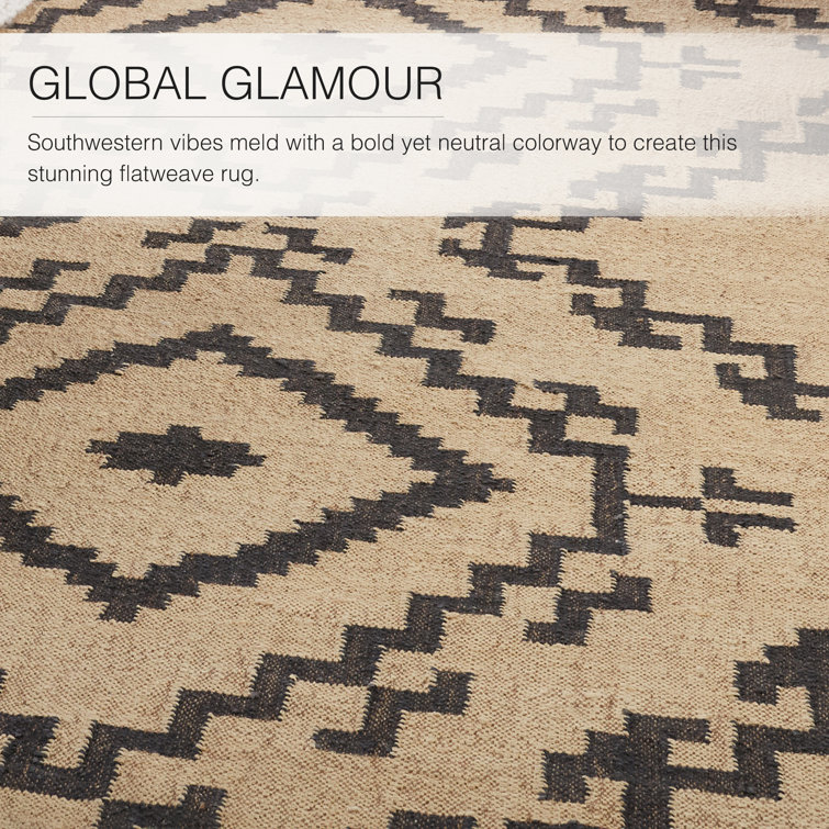 Southwestern Geometric Black and Beige Handwoven Jute Rug