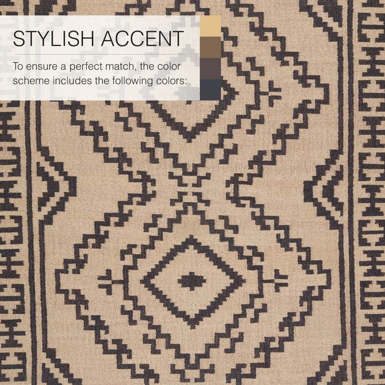 Southwestern Geometric Black and Beige Handwoven Jute Rug