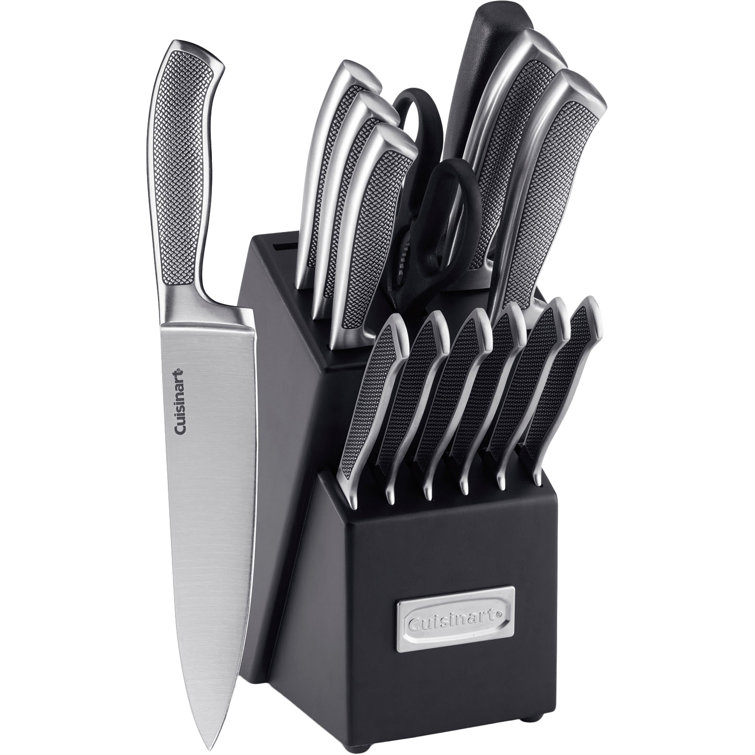 15-Piece Stainless Steel Knife Block Set with Ergonomic Handles