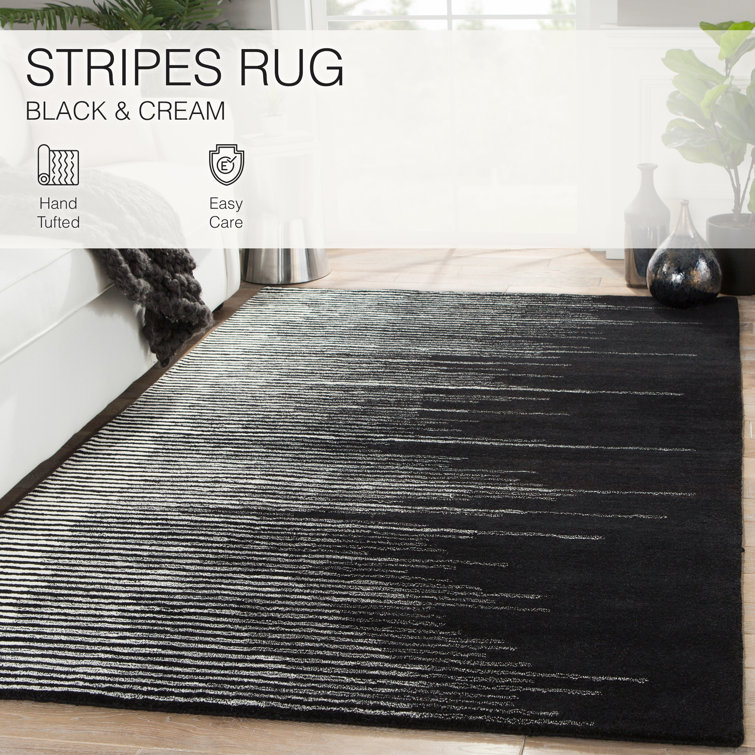 Bristol 9' x 12' Black and Cream Hand-Tufted Wool Rug