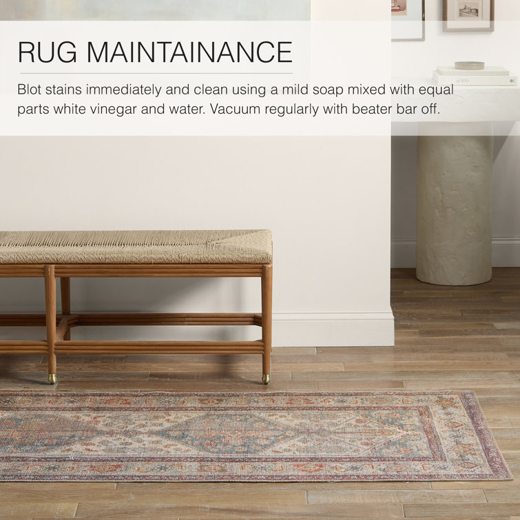 Blue and Beige Synthetic Oriental Runner Rug 2' x 6'