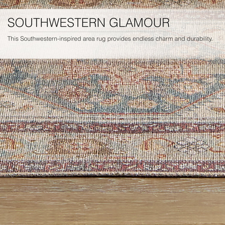 Blue and Beige Oriental Synthetic Runner Rug 2' x 6'