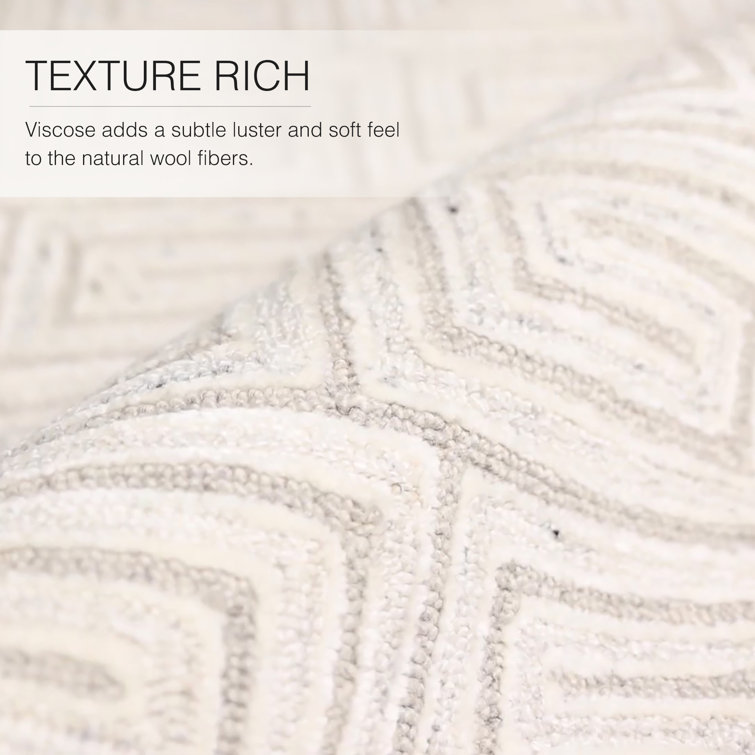 Handmade White and Gray Geometric Wool Rug 9' x 13'