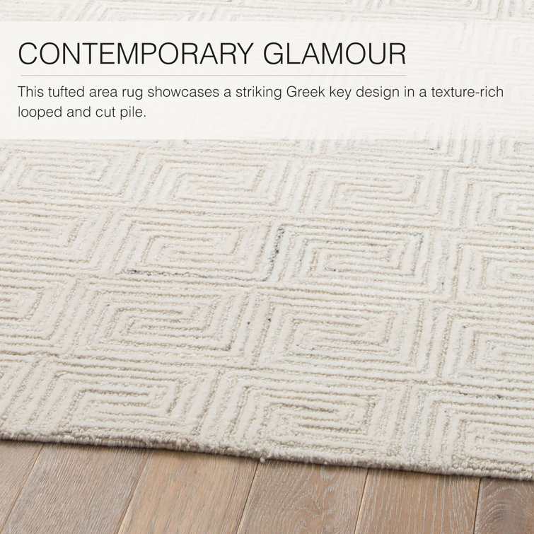 Handmade White and Gray Geometric Wool Rug 9' x 13'