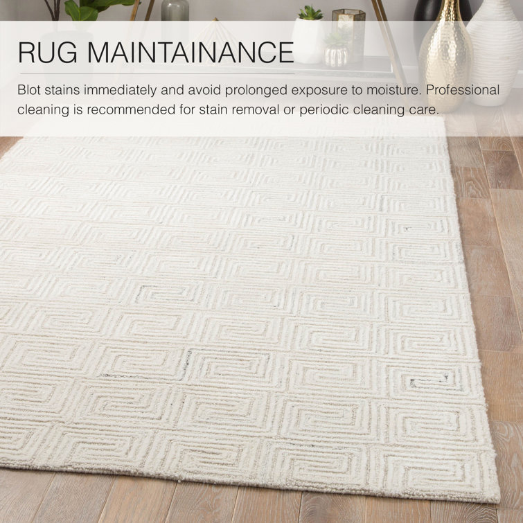 Handmade Geometric Gray and White Wool 5' x 8' Rug