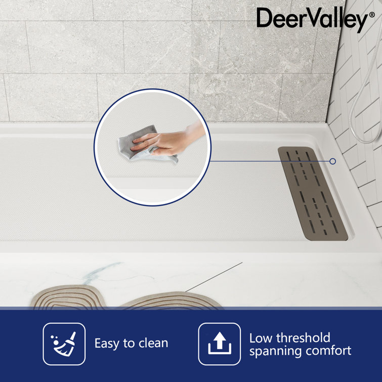 60" x 32" White Acrylic Shower Base with Stainless Steel Drain Cover