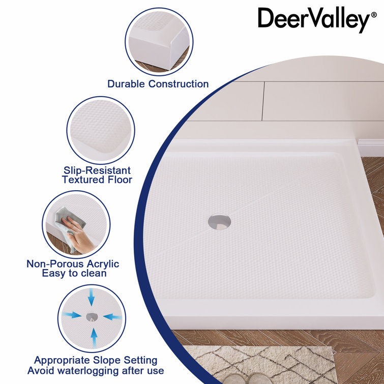 White Acrylic 48" Shower Base with Non-Slip Design