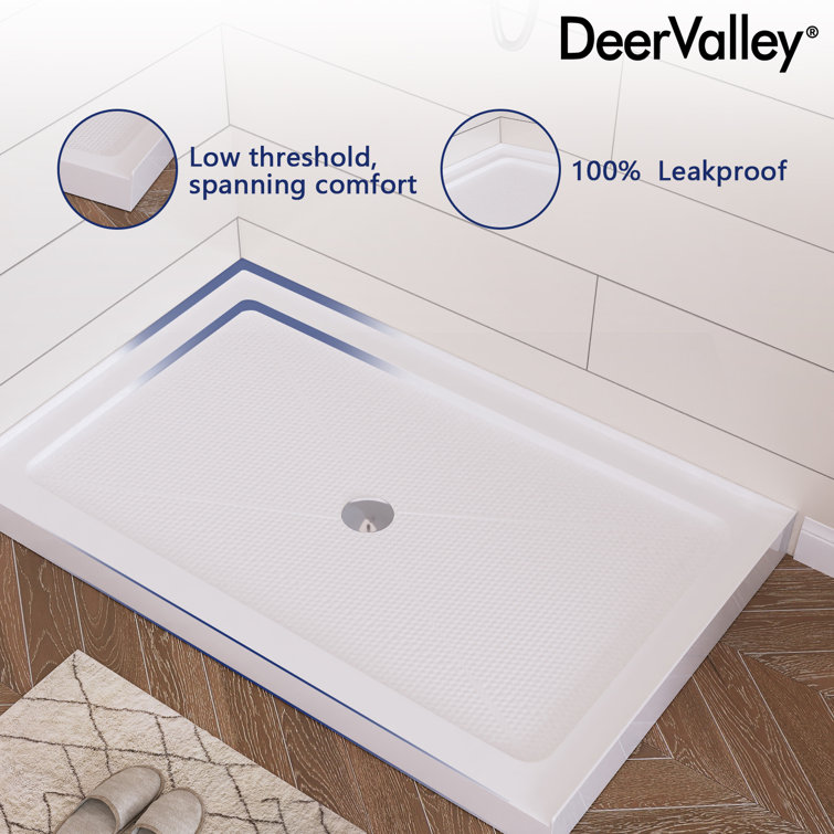 White Acrylic 48" Shower Base with Non-Slip Design