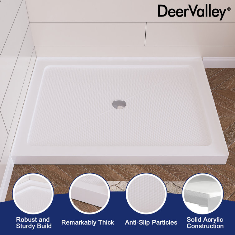 White Acrylic 48" Shower Base with Non-Slip Design