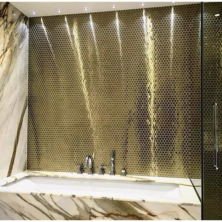 Gold Hexagon Brushed Metal Mosaic Tile for Kitchen and Bathroom