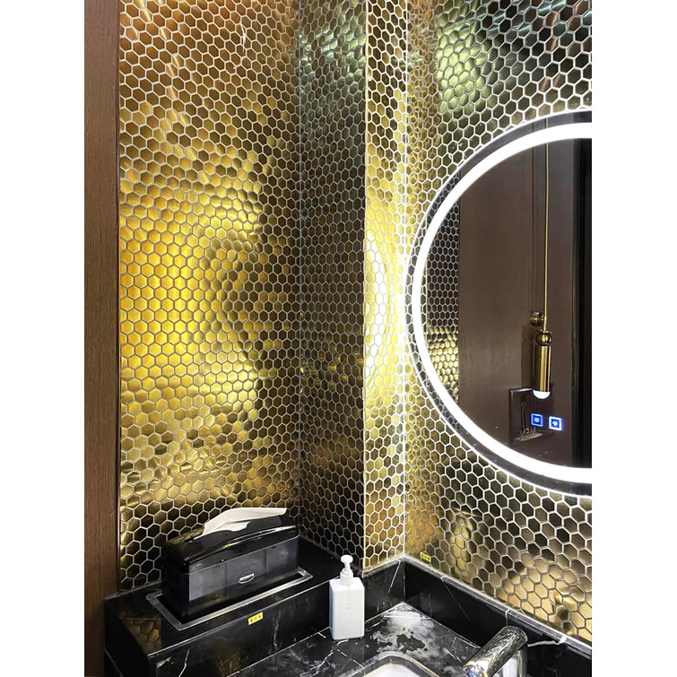 Gold Hexagon Brushed Metal Mosaic Tile for Kitchen and Bathroom