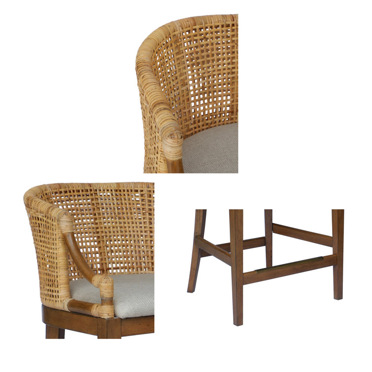 Playa 27" Natural Rattan Handcrafted Counter Stool with Linen Cushion