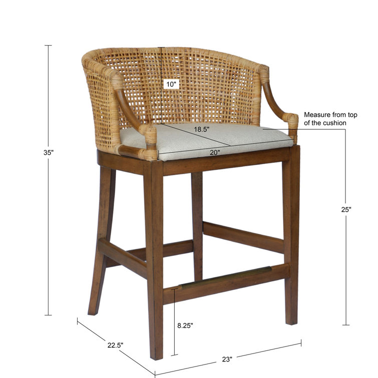 Playa 27" Natural Rattan Handcrafted Counter Stool with Linen Cushion