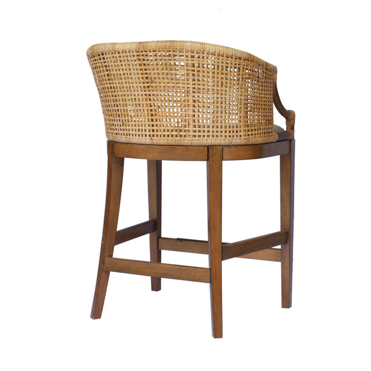 Playa 27" Natural Rattan Handcrafted Counter Stool with Linen Cushion
