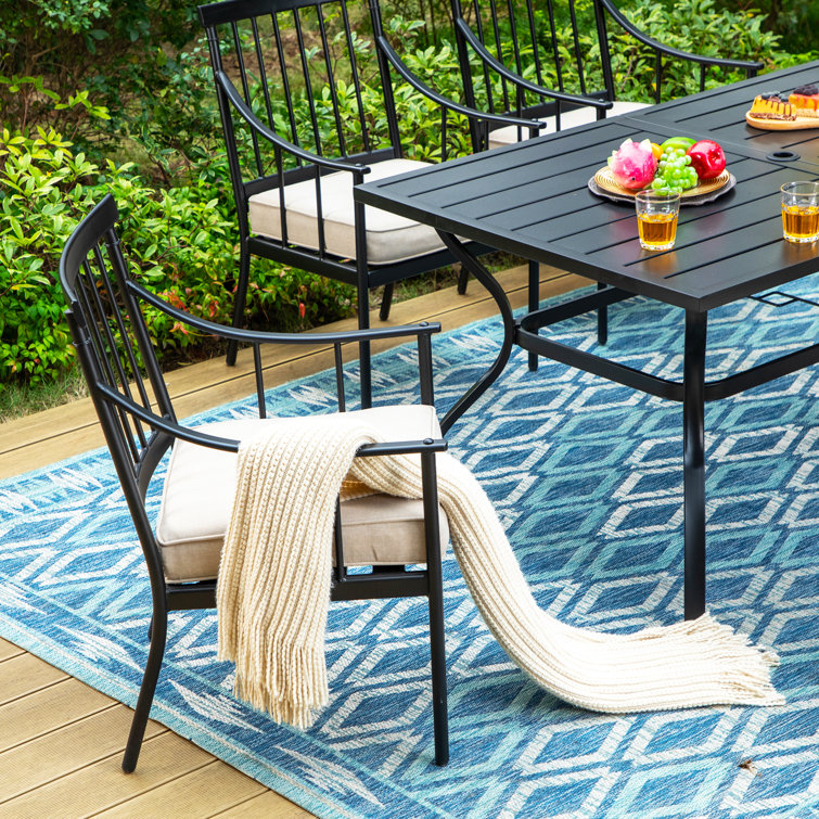 Argyri 6-Person Black Metal Outdoor Dining Set with Cushions