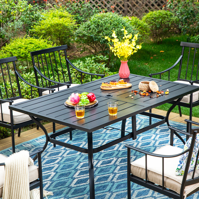 Argyri 6-Person Black Metal Outdoor Dining Set with Cushions
