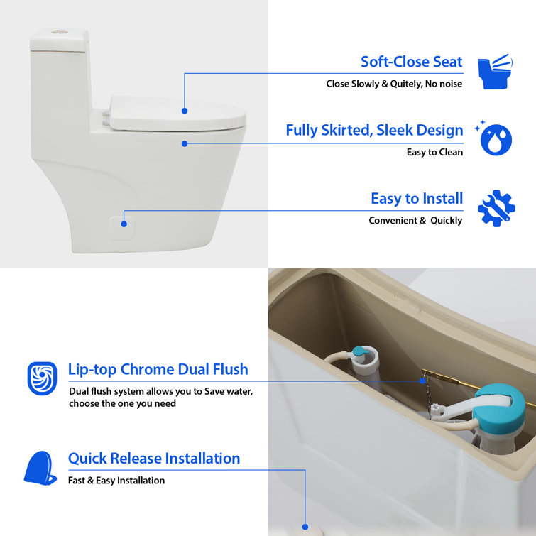 White High Efficiency Dual Flush Elongated One-Piece Toilet