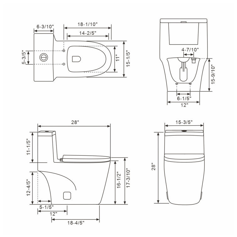 White High Efficiency Dual Flush Elongated One-Piece Toilet