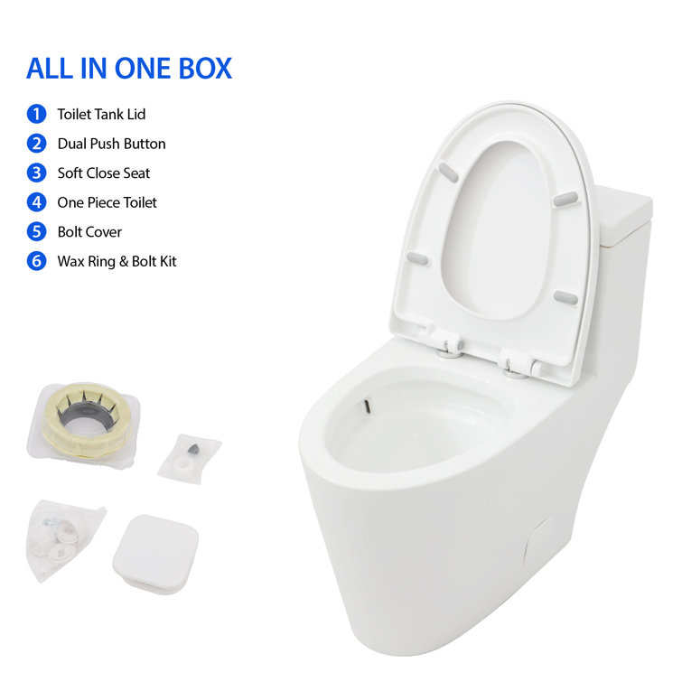 White High Efficiency Dual Flush Elongated One-Piece Toilet