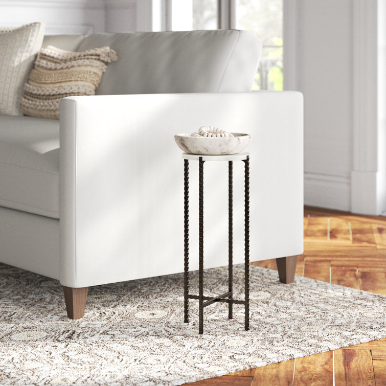 Twisted Iron Legs White Marble Round End Table
