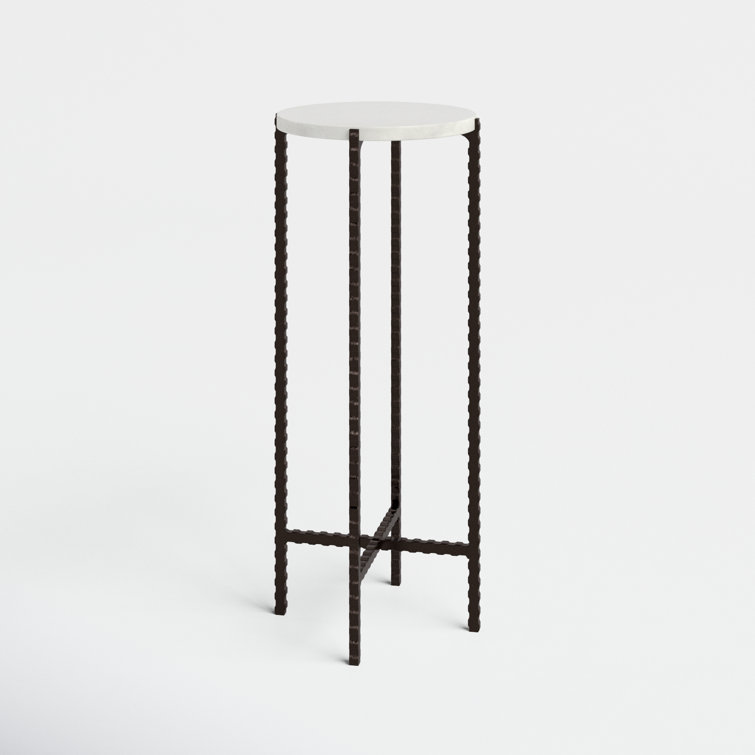 Twisted Iron Legs White Marble Round End Table