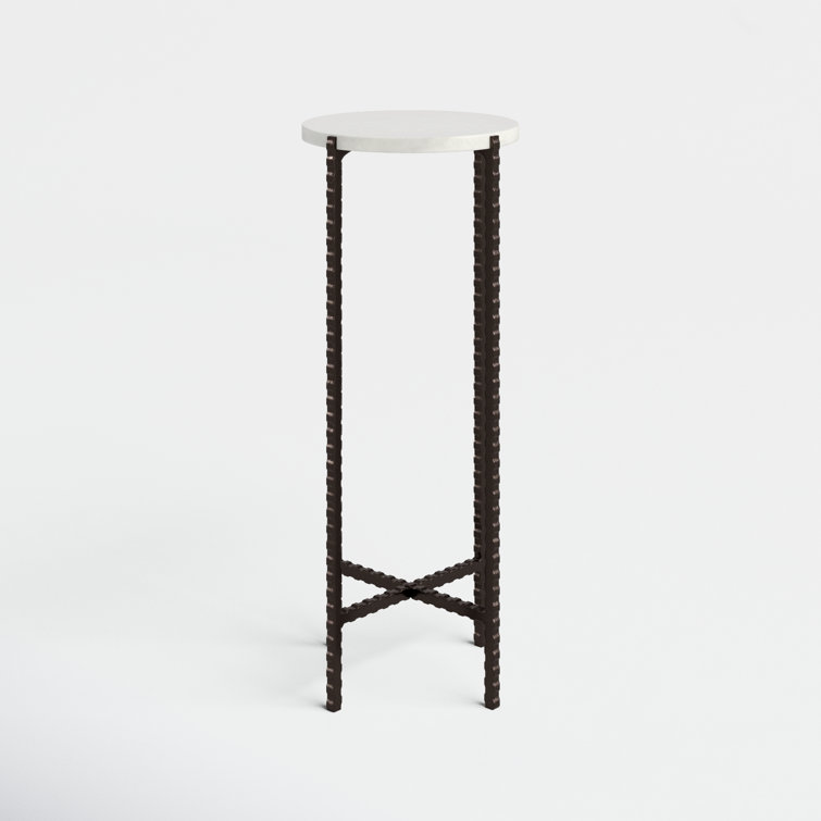 Twisted Iron Legs White Marble Round End Table