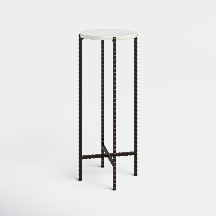 Twisted Iron Legs White Marble Round End Table