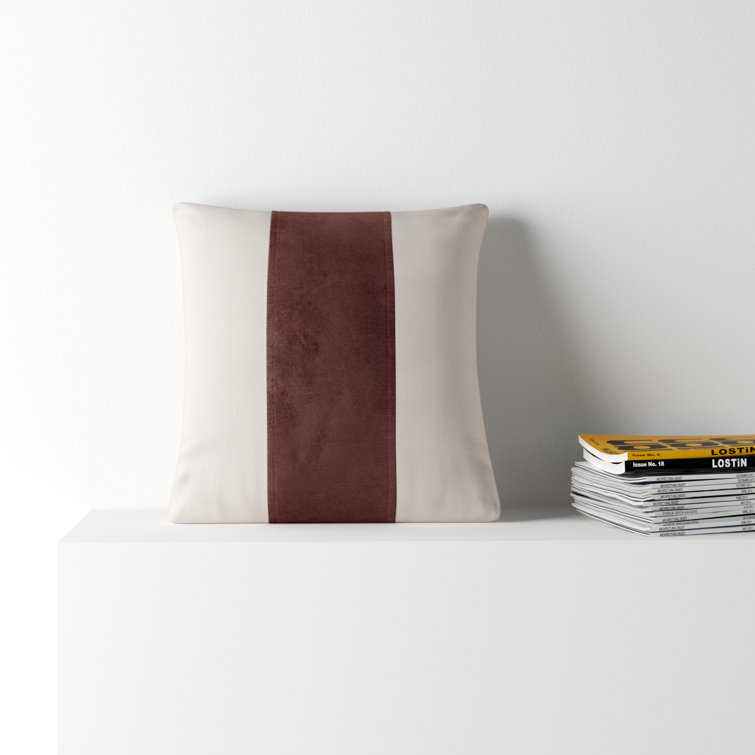 Dark Brown and Ivory Striped Square Cotton Blend Throw Pillow