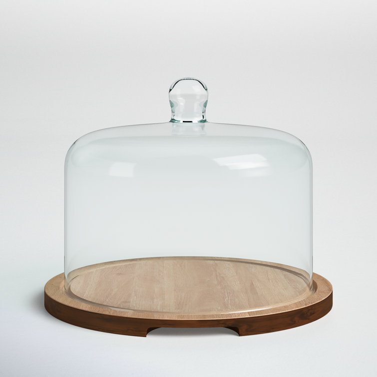Acacia Wood Round Cake Stand with Glass Dome Lid