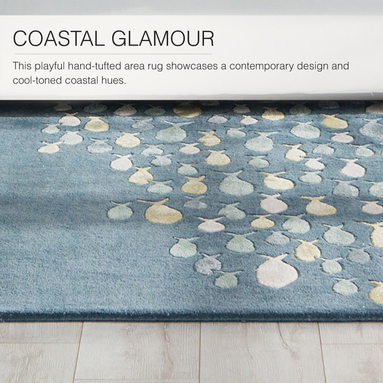 Blue and Gray Wool Silk Tufted Runner Rug