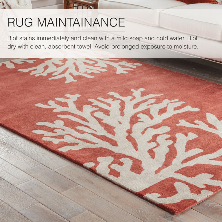 Coral and Tan Hand-Tufted Wool Coastal Area Rug 2' x 3'