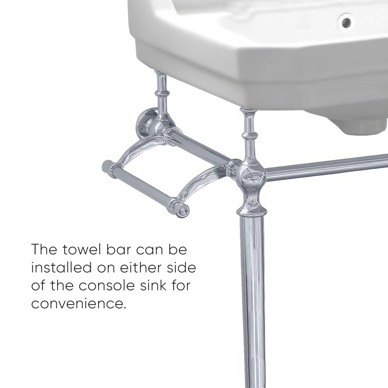 White Ceramic Wall-Mount Console with Chrome Legs and Towel Bar