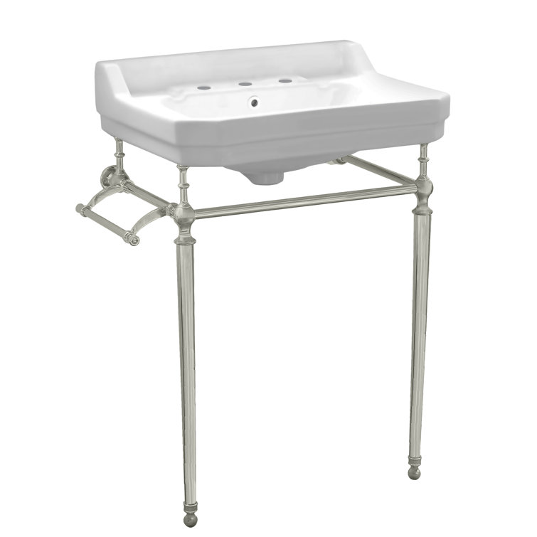 White Ceramic Wall-Mount Console with Brushed Nickel Legs