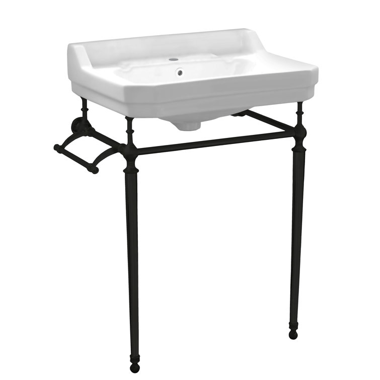 Matte Black Ceramic Wall-Mount Console Sink with Towel Bar