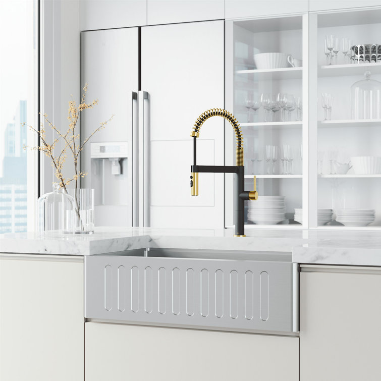 Edison Pro 20" Gold and Black Stainless Steel Pull-Down Kitchen Faucet