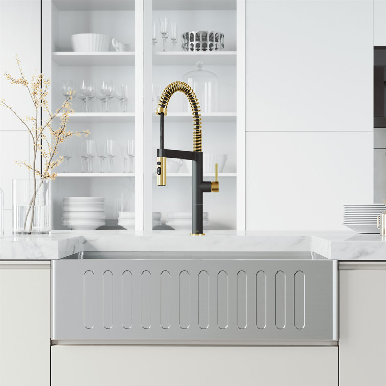 Edison Pro 20" Gold and Black Stainless Steel Pull-Down Kitchen Faucet