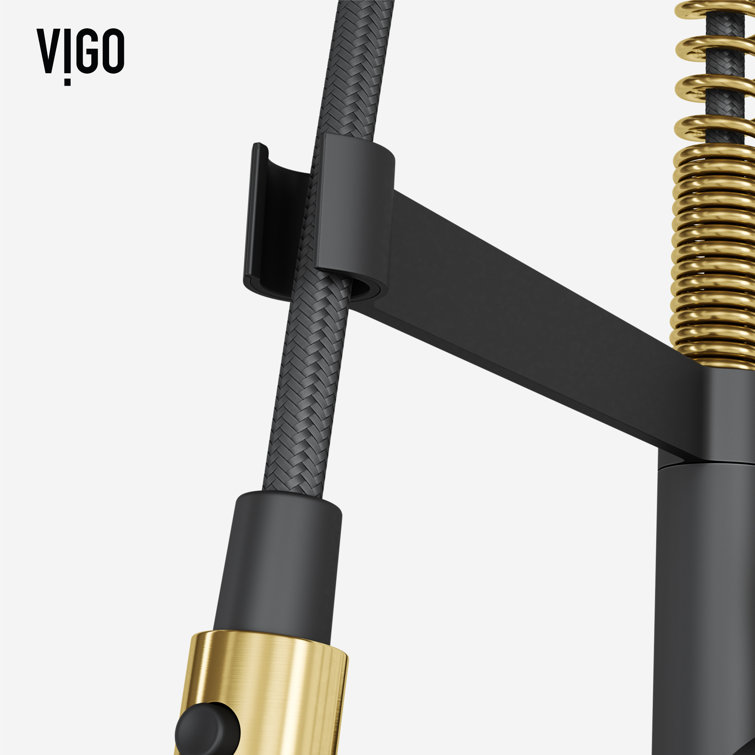 Edison Pro 20" Gold and Black Stainless Steel Pull-Down Kitchen Faucet