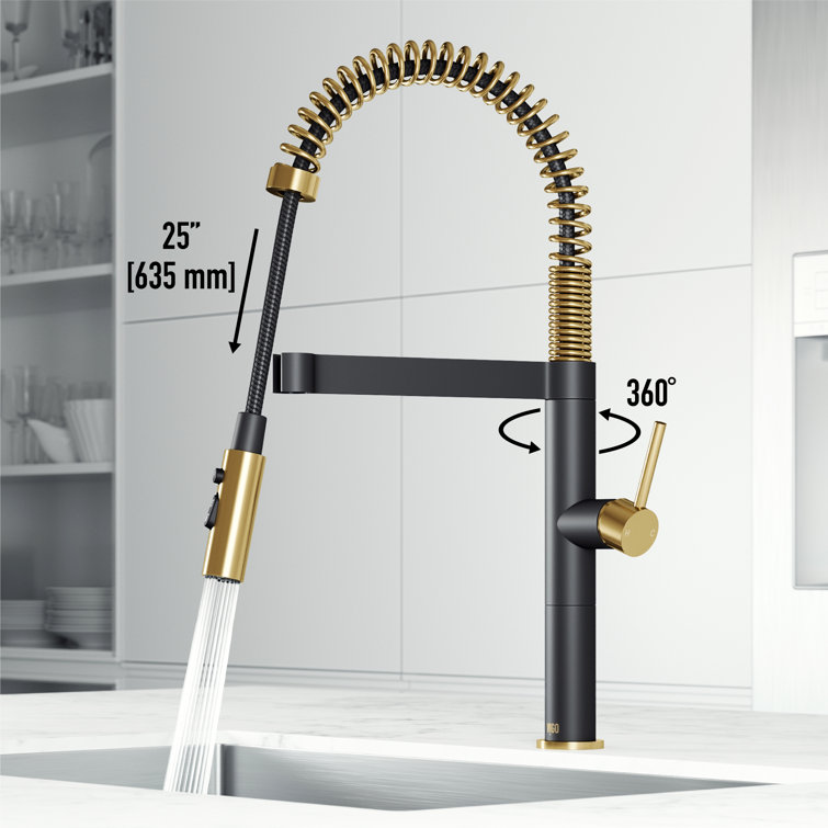 Edison Pro 20" Gold and Black Stainless Steel Pull-Down Kitchen Faucet
