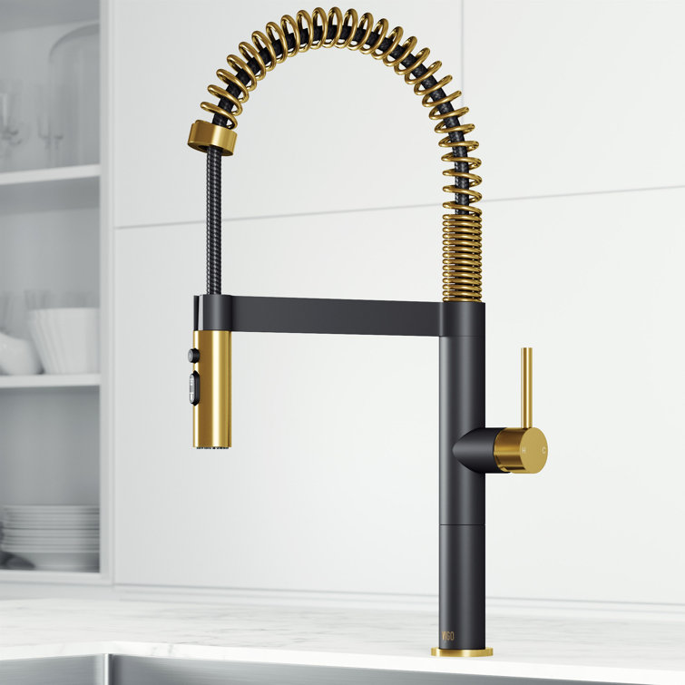 Edison Pro 20" Gold and Black Stainless Steel Pull-Down Kitchen Faucet