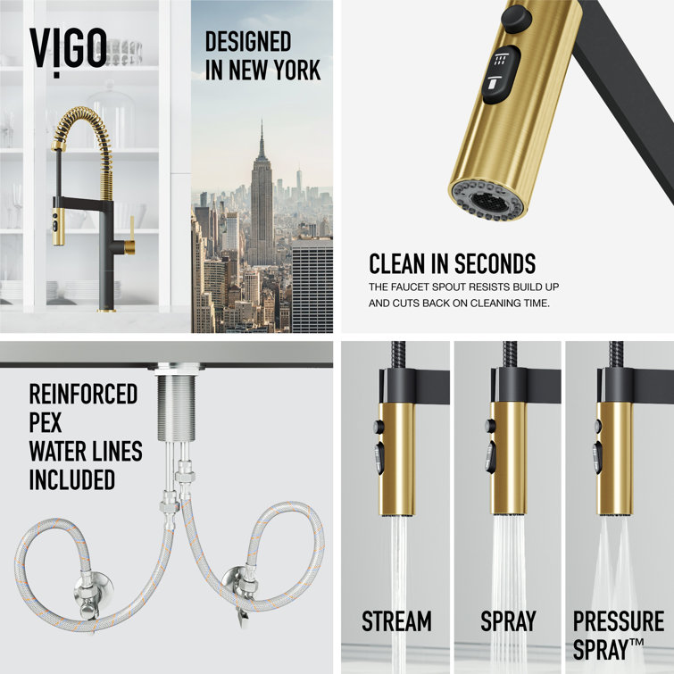 Edison Pro 20" Gold and Black Stainless Steel Pull-Down Kitchen Faucet