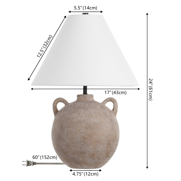 Antique White Ceramic Table Lamp with Cotton Shade