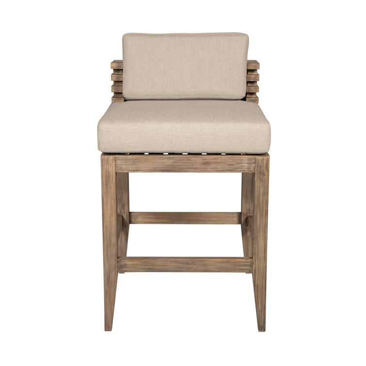 Taupe Cushion Light Brown Eucalyptus Wood Outdoor Bar Stool
