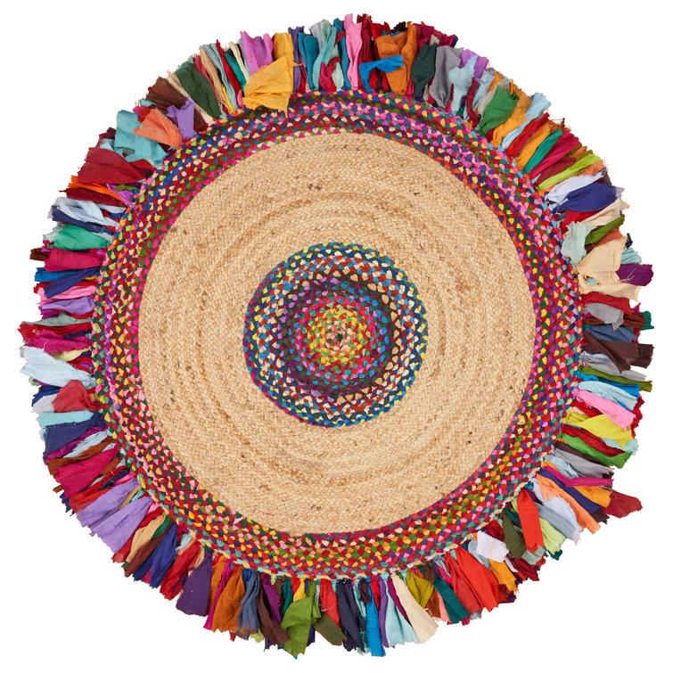 Bohemian Blue Chenille-Cotton 42" Round Braided Area Rug