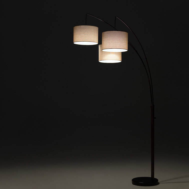 Trilage Black Adjustable 3-Light LED Floor Lamp with Fabric Shades