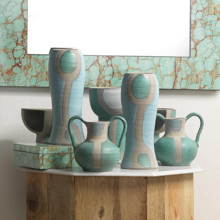 Handmade Blue and Beige Ceramic Decorative Table Vase
