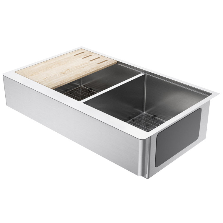 36" Stainless Steel Double Bowl Farmhouse Kitchen Sink with Cutting Board