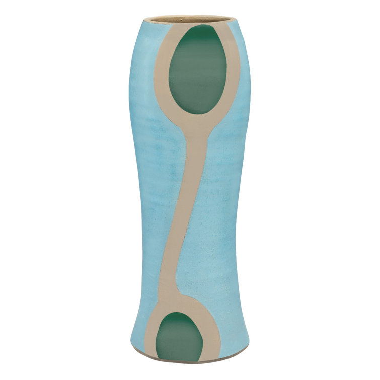 Handmade Blue and Beige Ceramic Decorative Table Vase